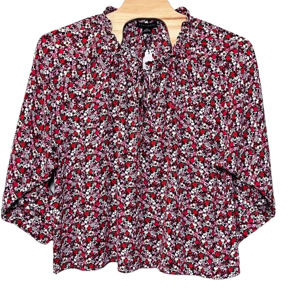 Sanctuary Flower Power Keyhole Tie Neck Top in Flower Bath Size‎ 2X Button Cuff - Picture 1 of 8